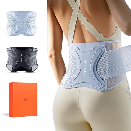 Ultra Thin Back Brace for Men and Women, Lower Back Support Belt with Adjustable Compression Straps, Breathable Lumbar Support Brace, Lightweight Waist Wrap for Work, Lifting, Gym (Gray, Size XL)