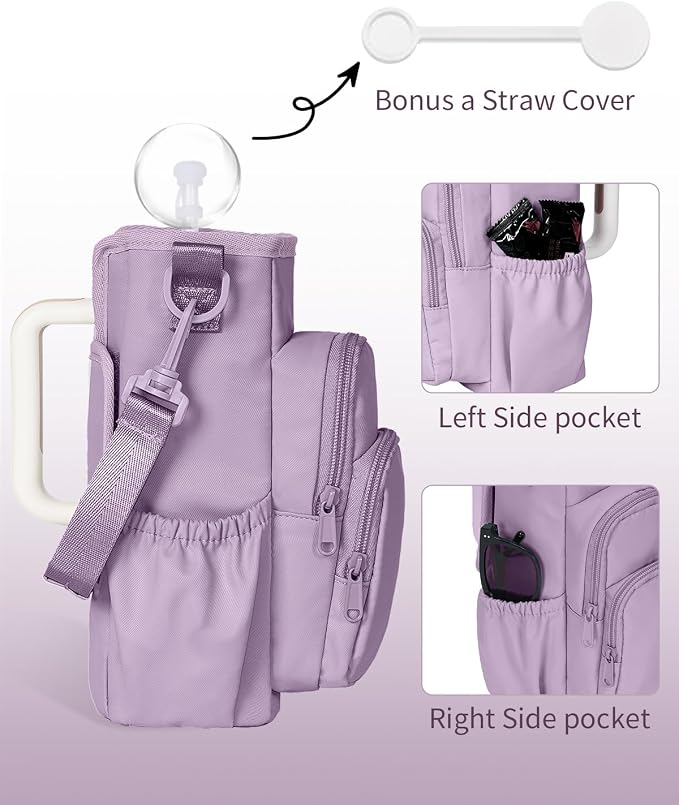 sportsnew 30/40oz Crossbody Water Bottle Holder Anti-Tip Tumbler Carrier | Lightweight Bottle Sling Fits Handled Tumbler w/ Phone Pocket, Adjustable Strap, Insulated Lining, Hands-free for Hiking Gym