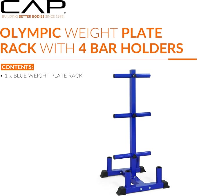CAP Olympic Bumper Plate Tree Rack with Barbell Holders, Heavy-Duty Weight Plate Storage Rack for Home Gym, Steel Olympic Plate Organizer Stand, Multiple Color & Size Options