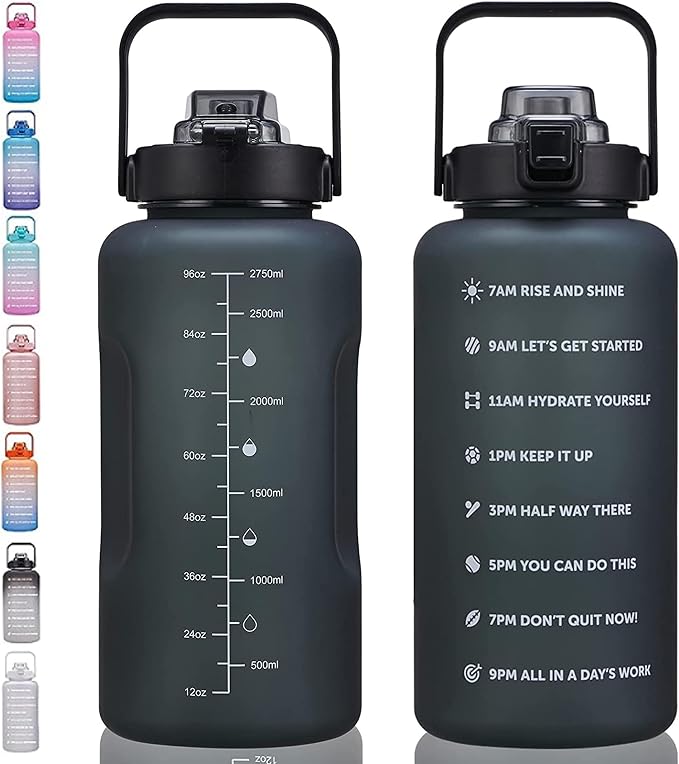 ST-YIBEN 64oz,100oz,128oz Large Motivational Water Bottle with Time Marker, Leakproof & BPA Free Half Gallon Big Water Bottle with Straw Handle Tritan Frosted Water Jug for Gym,Fitness,Outdoor Sports