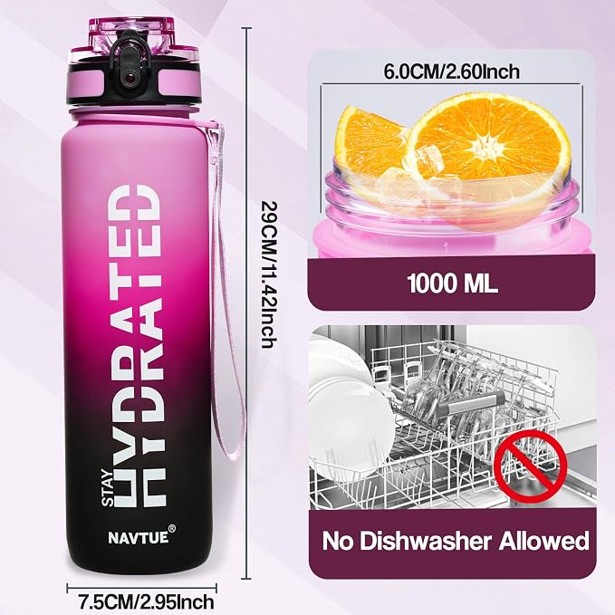 Water Bottle 32 oz Motivational Time Marker Tritan Bottle | BPA-free Tritan water bottle with time marker leakproof Lightweight portable Easy Clean Brush for Gym, Travel, School, Office
