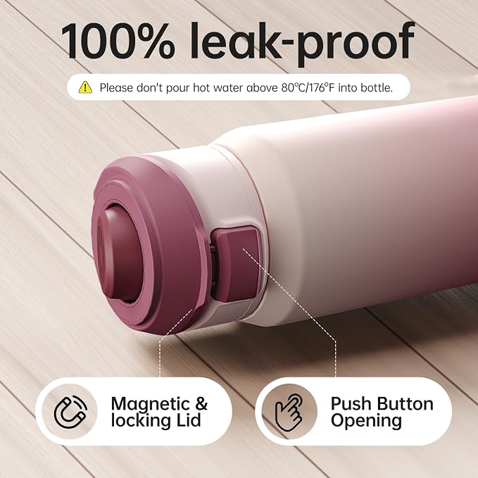 Insulated Magnetic Water Bottle - Reusable Stainless Steel Bottle with MagSafe Compatible Phone Holder - Perfect for Gym, Sports, and Travel - Blush Pink 32oz