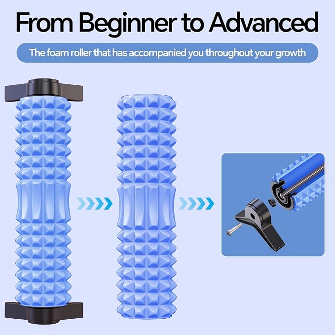 Foam Roller with Detachable Stand, 18" Deep Tissue Massage Roller | Beginner-Friendly Support Design for Muscle Recovery, Home Workout & Fitness - Blue