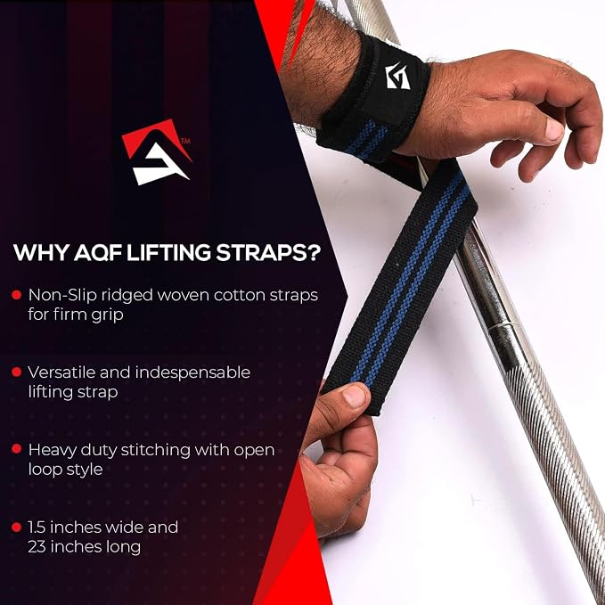 AQF Weight Lifting Straps, Padded Cotton Gym Wrist Straps for Deadlifts | 23" Extra-Long, Heavy-Duty Webbing, 5mm Neoprene Cushioning, Open-Loop Design, Sold as Pair, Ideal for Rows & Pull Workout