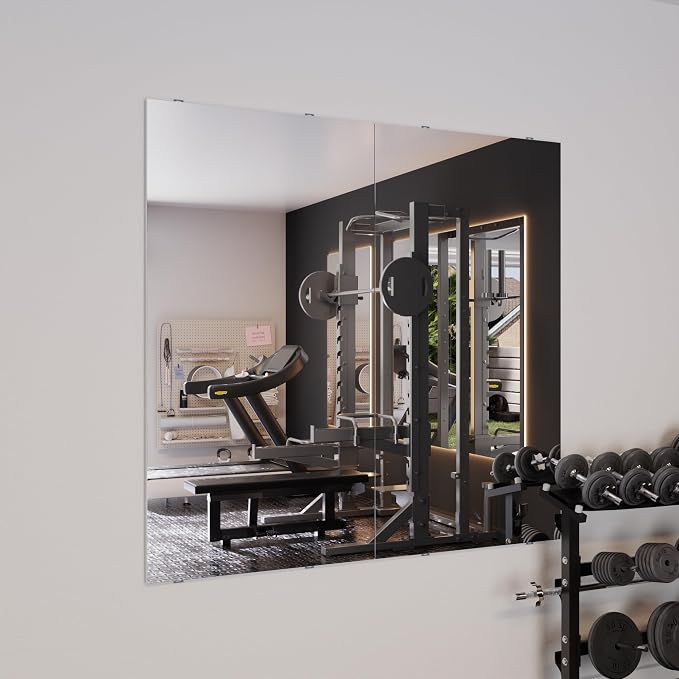 47”x26” Full Body Gym Mirror 2-Pack, Glassless Frameless Mirrors for Wall, Shatterproof Home Gym Decor, Garage Workout Studio Mirror with Easy Install Kit, 4 lbs Lightweight | 4 lbs Ultra Lightweight Garage Workout Wall Mirror，Frameless Full Length Nan...