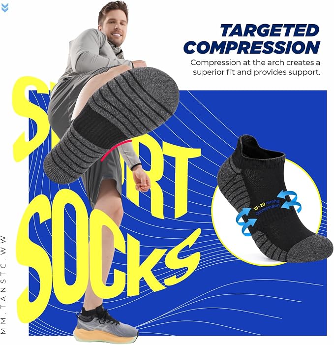 TANSTC Athletic Running Ankle Socks for Men Women, Cushioned Low Cut Sport Tab Socks, 6 Pack