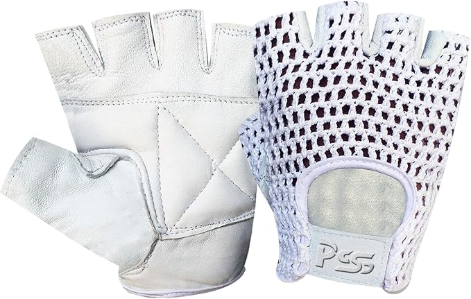 Fingerless Net Gloves Cycle Biker Gym Cycling Driving Body Building Weight Lifting 404 White Leather White Mesh (White, Medium)