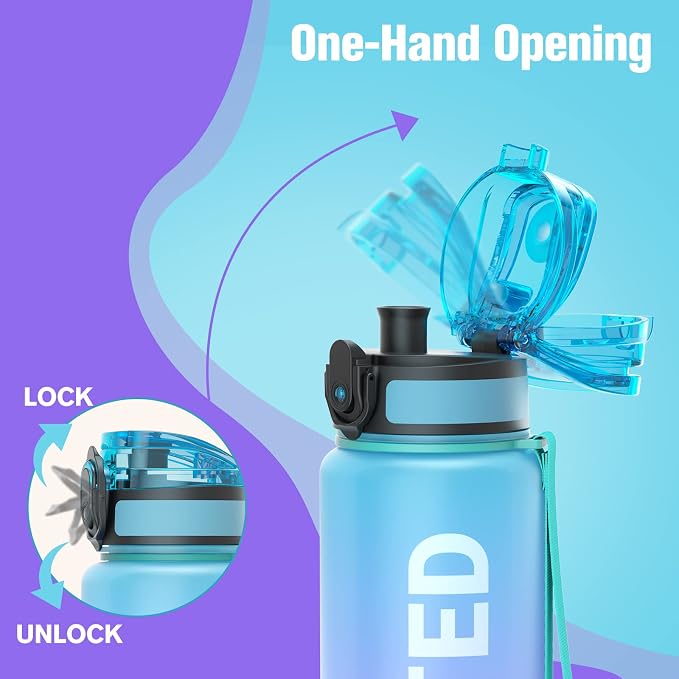 Sahara Sailor Water Bottle 25oz, Tritan Sports Bottle with Time Marker | Bpa Free, Leakproof Wide Mouth With Fast Flow Lid And Cleaning Brush, For Gym School Office Travel, 1 Count