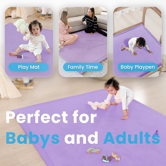 1.3" Thick Baby Play Mat for Floor,79x79 Large Memory Foam Tummy Time Mat | Soft Coral Velvet Nursery Rug, Non Slip for Crawling,Toddlers,Infants,Kids,Yoga & Tatami Style for Living Room