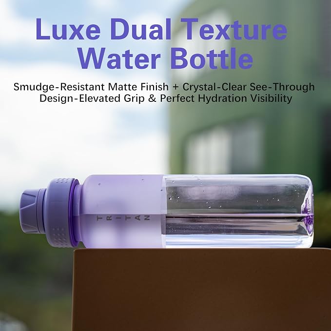 OLDLEY 32oz Frosted Clear Water Bottle, BPA-Free Tritan Plastic Reusable Water Bottle with Fast-Flow Spout Lid, Wide Mouth Leakproof Sports Drinking Bottle for Gym, School, Office, Travel,Amethyst