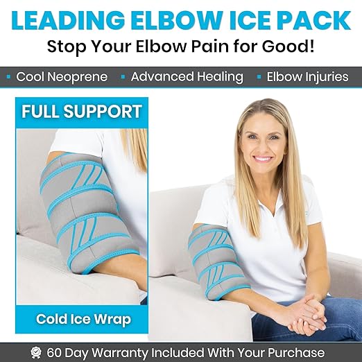 Vive Elbow Ice Pack Wrap - Ultra Cold Gel Ice Pack for Injuries Reusable | Elbow Support Compression for Cold/Hot Therapy - Adjustable for Men/Women, Sports Recovery, Arthritis, Tendonitis Pain Relief