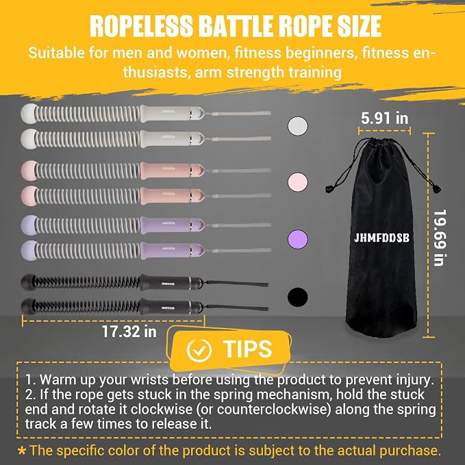 Ropeless Battle Rope for Home Gym with Non-Slip Handle for Wrist Protection | Upgraded Heavy Duty Portable Cordless Battle Ropes with Poster, Exercise Rope for HIIT and Low-Impact Aerobic Training