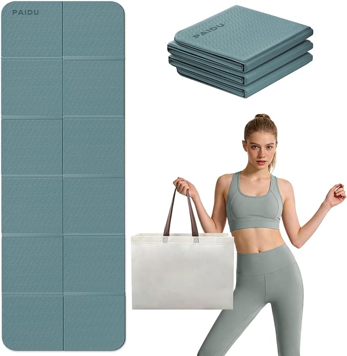 PAIDU Foldable Yoga Mat, 70"x24"x0.31" TPE Non-Slip Mat with Bag | Double‑sided non‑slip, 8mm thick TPE, foldable for travel, ideal for yoga/pilates/fitness/home/outdoor workouts