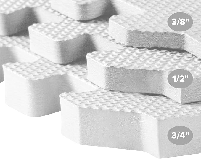 We Sell Mats 1/2" Thick Multipurpose EVA Foam Exercise Floor Mat, Interlocking Tiles, Anti-Fatigue for Home or Gym, 24 in x 24 in, 6 Tiles, White