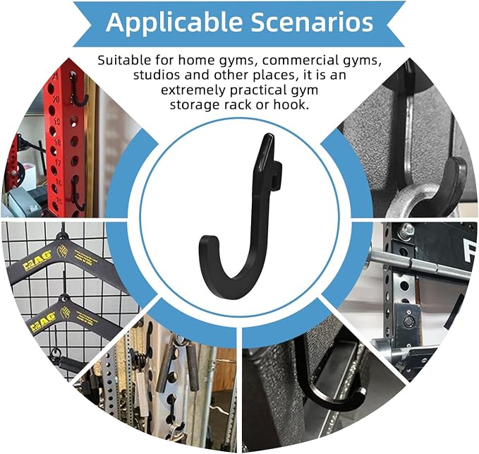 8PSC Squat Rack Accessories Hook Holder,Power Rack Attachments Hooks,DIY Storage Hook for Resistance Bands Barbell Collars and Gym Accessories (Black)