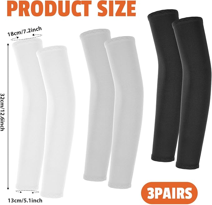 3Pairs Arm Sleeves for Kids, Outdoor Breathable Elastic Ice Sleeve for Youth Basketball Football Baseball Sports