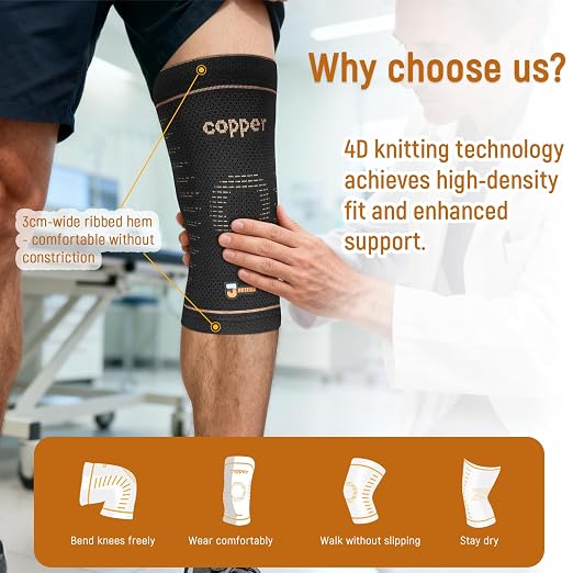 JIUFENTIAN Copper Knee Sleeves for Women and Men(2 Pack, X-Large) | Copper-Infused, Comfort Upgrade, For Arthritis, Running & Daily Use-Targeted Support for Joint Stability & Pain Relief