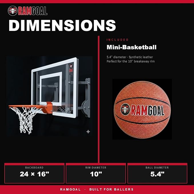 Wall Mounted Indoor Adjustable Mini Basketball Hoop with Ball | 24" Shatter Resistant Backboard with Professional Grade Breakaway Rim and Steel Reinforced Wall Mount Built for Slam Dunks