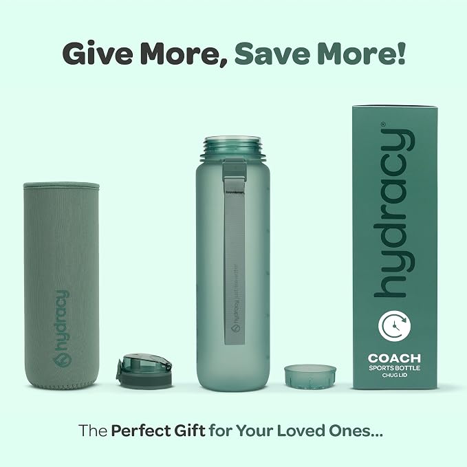 Hydracy Motivational Water Bottle with Time Marker & Fruit Infuser 32 oz | BPA-Free Tritan, Leakproof Flip-Top Lid,No-Sweat Sleeve,Carry Strap,Daily Intake Tracking for Gym,Sports,Outdoors