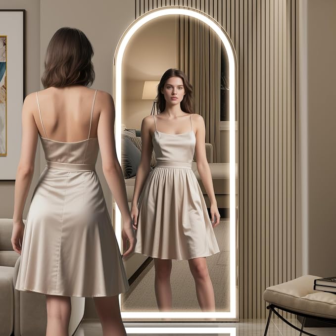 26 x 68 in Arched Led Mirror Full Length with 3 Color Lighting | ZENOMIRRIS Full Body Mirror with Adjustable Dimming Lights Brightness Memory Function for Night Make-up Bedroom Dressing Room