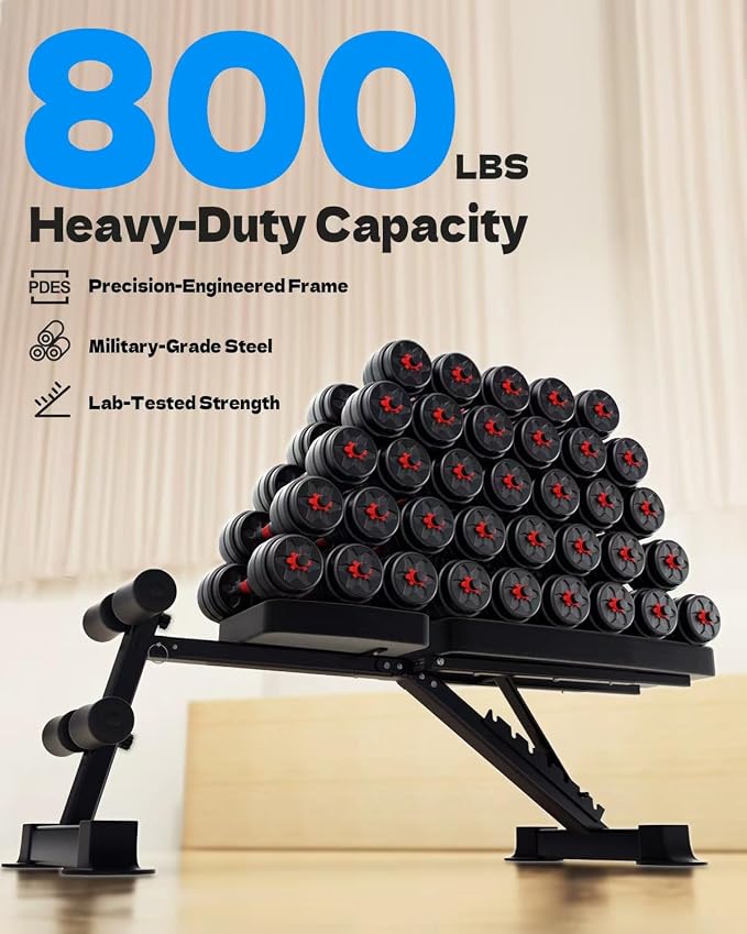 Adjustable Weight Bench, Foldable Incline Decline Flat Workout Bench for Home Gym Full Body Dumbbell Exercise, 660LBS Capacity
