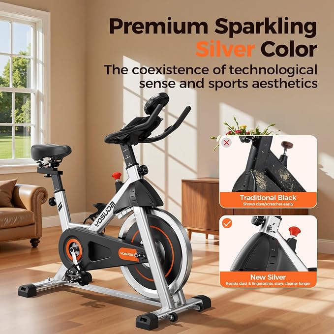 YOSUDA Exercise Bike, Brake Pad Stationary Bike for Home with Exclusive App, Magnetic Indoor Cycling Bike with 300 lb Weight Capacity, Low Noise, Tablet Holder and Fitness Courses for Weight Loss