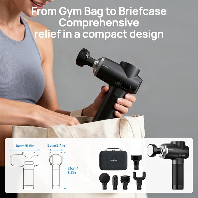 HEYCHY Percussion Massage Gun Deep Tissue with Heat, FSA Eligible, 12mm Amplitude Massager for Back Neck Relief, Quite for Home Gym Use, Athletes, Men Women, HSA Eligible