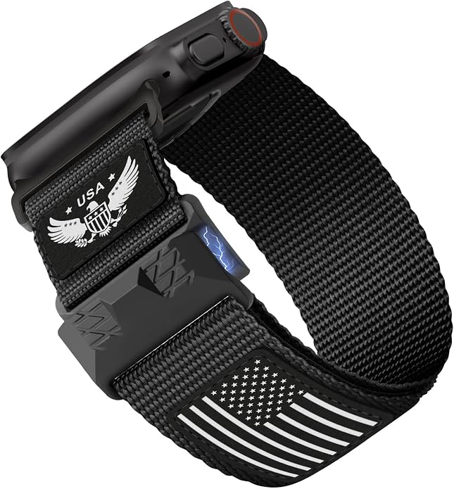 Rugged Nylon- Compatible with Apple Watch Ultra 3/ Ultra 2 Band 49mm Men,Tactical Soft Woven Stars- Stripes Flag Sport Strap for iWatch Bands 46mm 45mm 44mm 42mm Series 11 10 9 8 7 6 5 4 3 2 1 Se