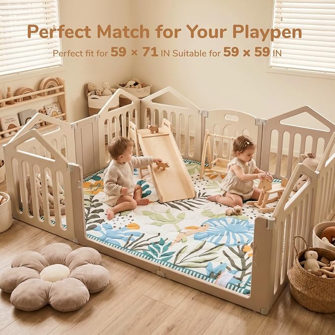 Momcozy Baby Play Mat for Floor, 59"x71" Thickened Playpen Mat | Playmate for Baby Tummy Time, Waterproof & Non-Slip, Foldable Outdoor Mat with Carrying Handle, Forest World