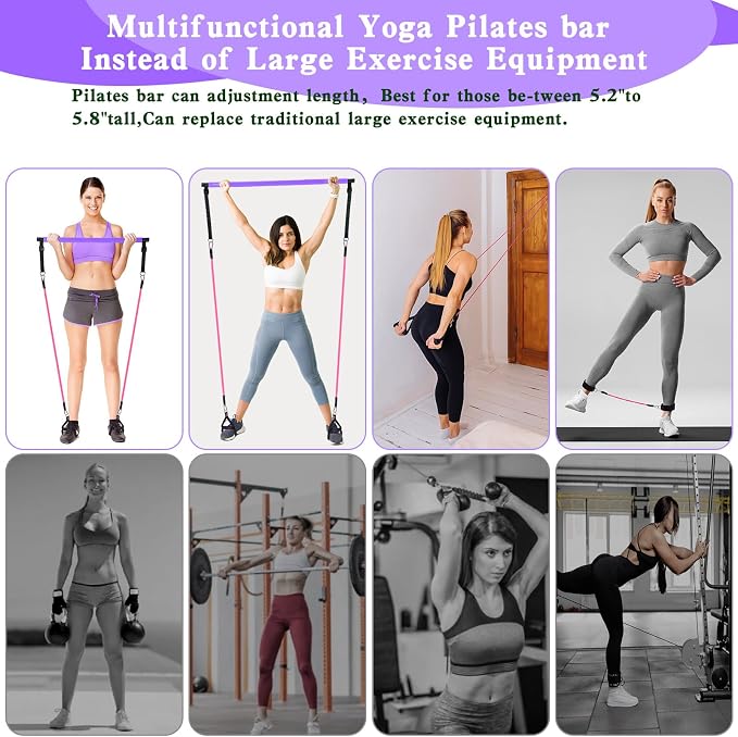 Bbtops Pilates Bar Kit with Resistance Bands,Pilates Bar with Stackable Bands Workout Equipment for Legs,Hip,Waist and Arm,Exercise Fitness Equipment for Women & Men Home Gym Yoga Pilates