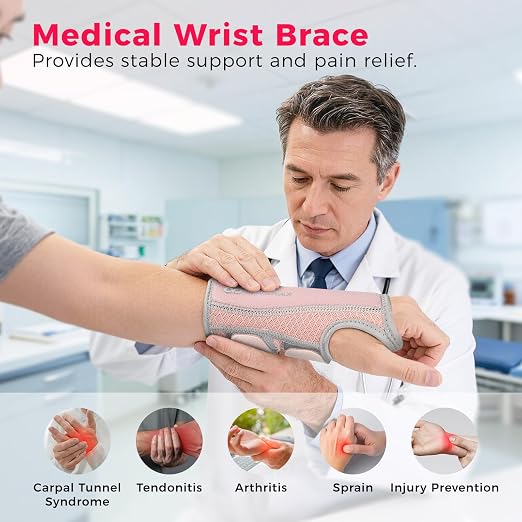 Copper Carpal Tunnel Wrist Brace, Adjustable Wrist Support Splint for Night Sleep & Daytime Working, Hand Braces Pain Relief for Arthritis, Tendonitis, Sprain, Men & Women (Right Hand-Pink, S/M)