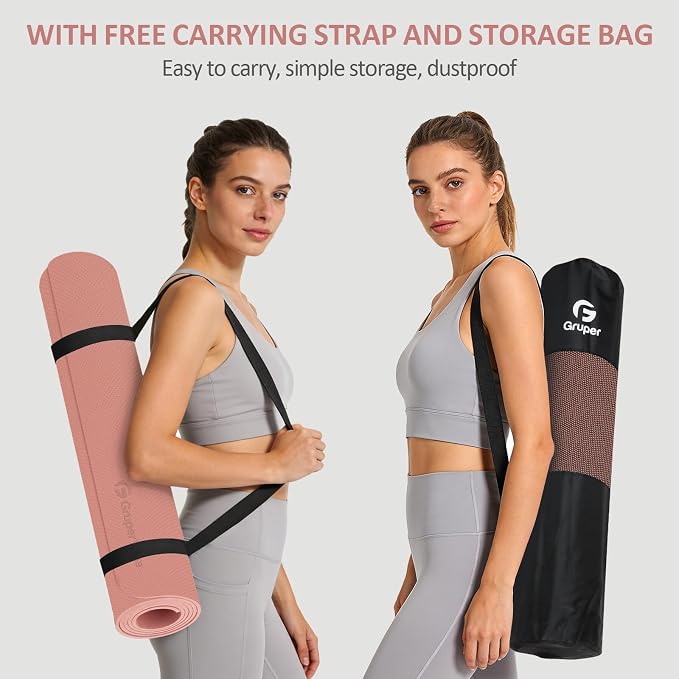 Gruper Yoga Mat Non Slip, 72"L x 24"W x 0.24"/0.32"TH, Anti-Tear Exercise Mat with Carrying Strap and Bag, Pro TPE Yoga Mats for Women, Workout Mats for Home, Pilates and Floor Exercises