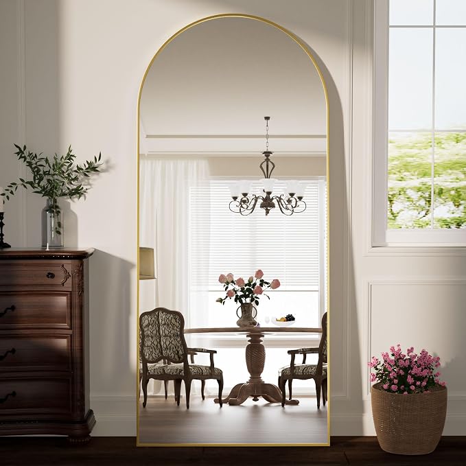 Arched Full Length Mirror 69"x25" Leaning Hanging for Decor Gold | Standing Body Mirror with Aluminum Frame for Bedroom Cloakroom Living Room Make-up Gift