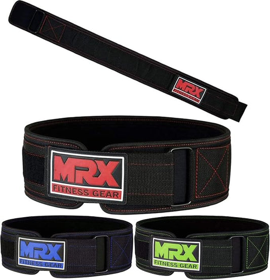 MRX Weight Lifting Belt - 4 Inches Wide 8mm Thick Padded Back Support with Flexible Ultralight Foam Powerlifting Belts Heavy Duty Deadlifts Workout Squats Exercise & Lifting Belt for Men & Women