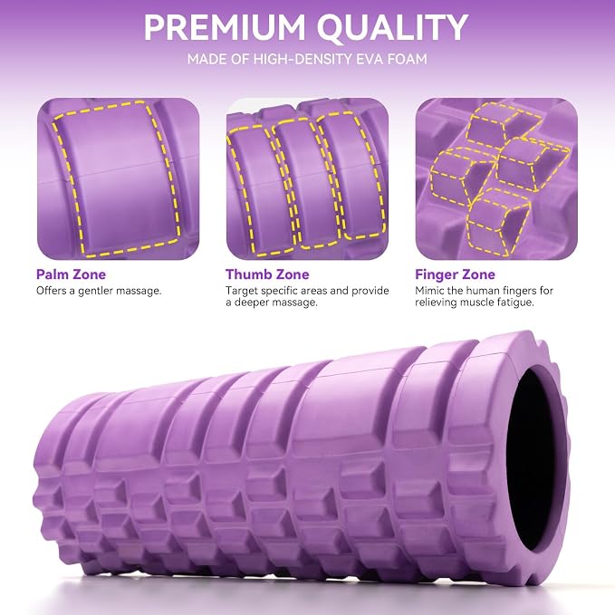 Krightlink Foam Roller for Muscle Massager, Patented 13" High Density Exercise Roller for Muscle and Myofascial Trigger Point Release, Yoga, Back Roller for Fitness, Yoga (Purple)