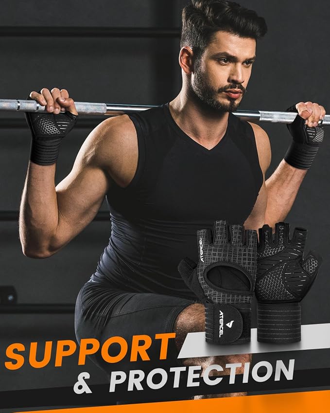 ATERCEL Gym Gloves for Men with Wrist Support, for Workout Weight Lifting | High-Elastic & Breathable | For Men & Women | Exercise & Fitness Ready