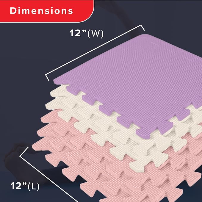 We Sell Mats 3/8" Thick Multipurpose EVA Foam Exercise Floor Mat, 12"x12" Interlocking Kid-Friendly Tiles, Anti-Fatigue for Home, Gym, Playpens, Classrooms