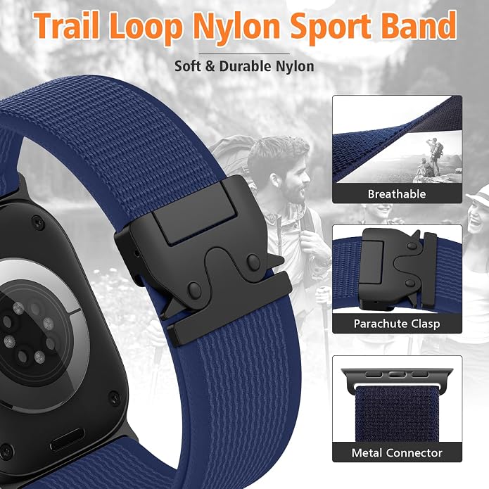 Elastic Sport Band for Apple Watch Ultra 3/2/1 Bands 49mm 46mm 45mm 44mm 42mm 41mm 40mm 38mm Men Women, Adjustable Parachute Buckle Nylon Fabric Wristband for iWatch Series 11 10 SE 9 8 7 6 5 4 3