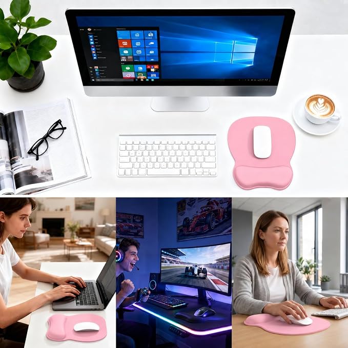 EooCoo Ergonomic Mouse Pad with Wrist Rest, Memory Foam Support Mousepad | Non-Slip Base for Computer, Cafe, Home & Office, 9.64 x 8.26 in Office Desk Accessories, Carpal Tunnel Relief