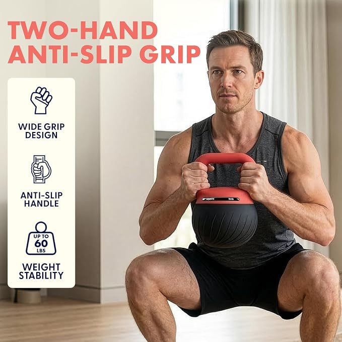 Squatz Soft Drop Kettlebell Set for Home Gym Strength Training - Cushioned Base Kettlebell Set with Wide Grip Handle, Floor-Safe Design, 15 lb, 20 lb, and 25 lb Weights for Full Body Workouts