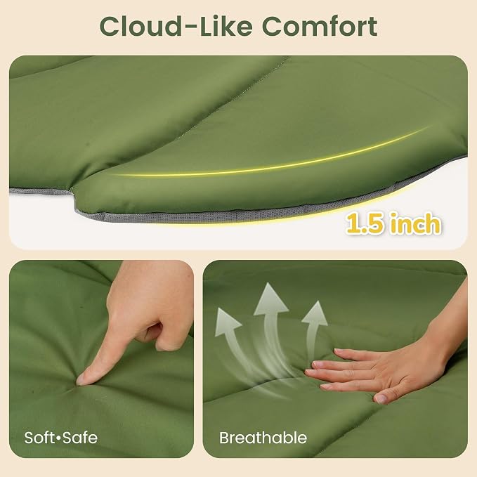 Baby Play Mat, 51.2 x 35.4 in Large Leaf Baby Play Gym for Infants, 1.5 in Thick Tummy Time Mat with 7 Detachable Sensory Toys, Mirror, Crinkle Book & Pillow, Newborn Baby Shower Gift