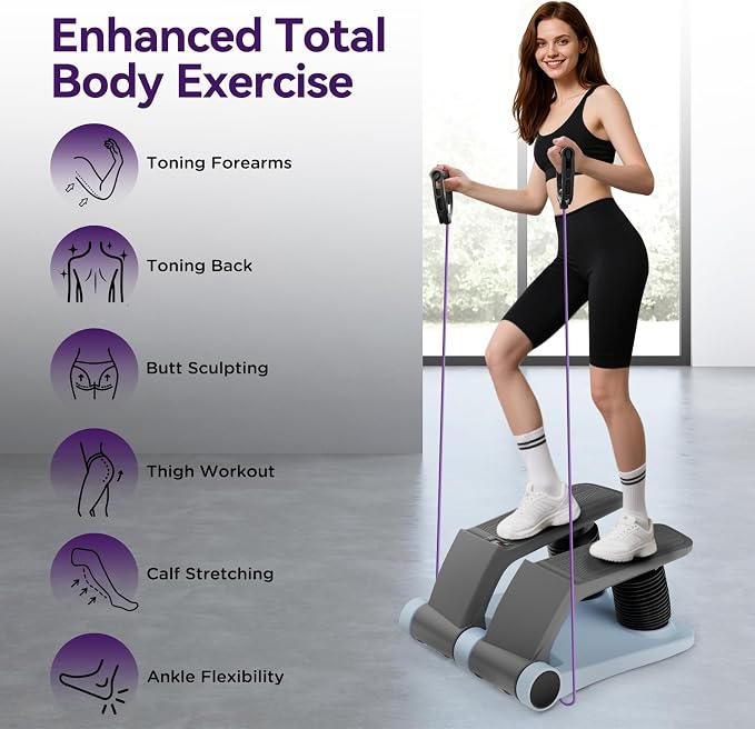 Air Stepper Machine with Resistance Bands | Adjustable Air Resistance Mini Stepper, LCD Monitor, Low Impact Cardio Workout Equipment for Home Gym, 300 lb Capacity