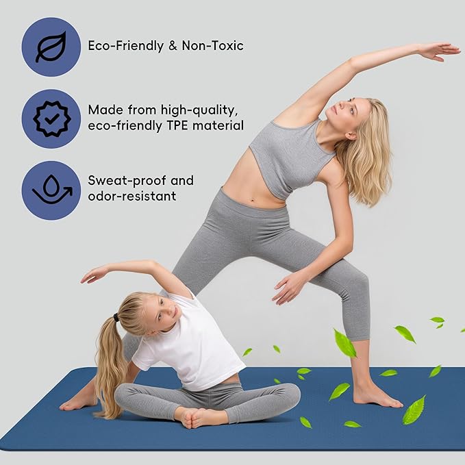 Extra Wide Yoga Mat 72" x 32", 6mm Non Slip TPE Exercise Mat with Carrying Strap, Large Workout Mat for Yoga, Pilates, Stretching, HIIT & Home Gym