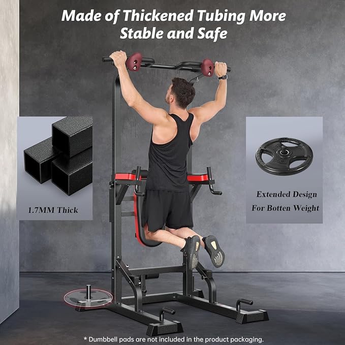 Pull Up Bar Power Tower Dip Station, 450LB Adjustable Home Gym Equipment | 11-height adjustment supports pull ups, dips, knee raises, push ups and versatile full-body strength training