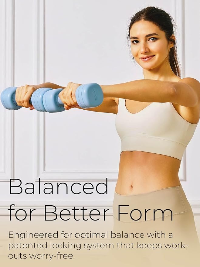 Adjustable Dumbbell Set｜2LB 3LB 4LB 5LB Light Hand Weights for Women｜One-Twist Weight Adjustment｜Non-Slip Curved Grip Handle｜Free Weights for Home Gym, Rehab, Pilates, Yoga, Strength Training