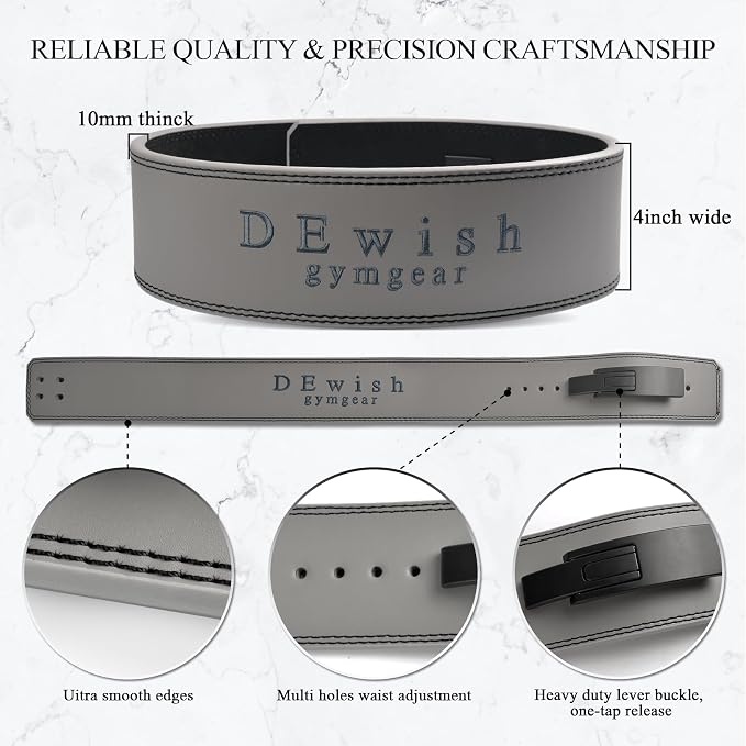 Weight Lifting Belt, 10mm Thick, 4-Inch Wide Heavy Duty Leather Lever Gym Belt, Ideal for Weightlifting, Squats, Deadlifts, Powerlifting, Cross Training and Weight Training