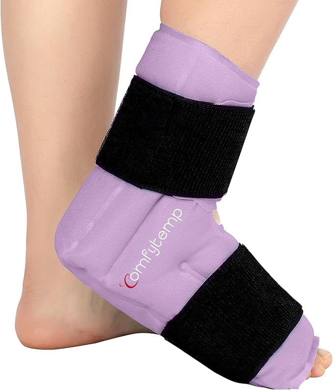 Comfytemp Ankle Foot Ice Pack Wrap, Ice Boot Gout Heel Ice Pack, Reusable | FSA Eligible HSA, Pain Relief Gift for Plantar Fasciitis, Sprain, Heel Spur, Swelling, Heat Ice Bag for Injuries, 1pc, Purple