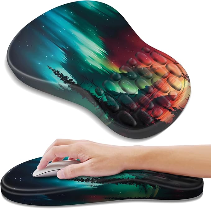 YIWEI Ergonomic Mouse Pad with Wrist Rest for Carpal Tunnel Pain Relief | Memory Foam Wrist Support,Non-Slip Rubber Base, Keyboard Computer Mousepad,Lycra Cloth Surface,Gaming and Home Office
