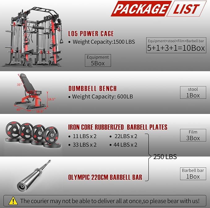 Multi-Purpose Squat Rack,Smith Machine Weight Rack Set with Cable Crossover System, Home Gym Power Racks, Power Racks and Packages