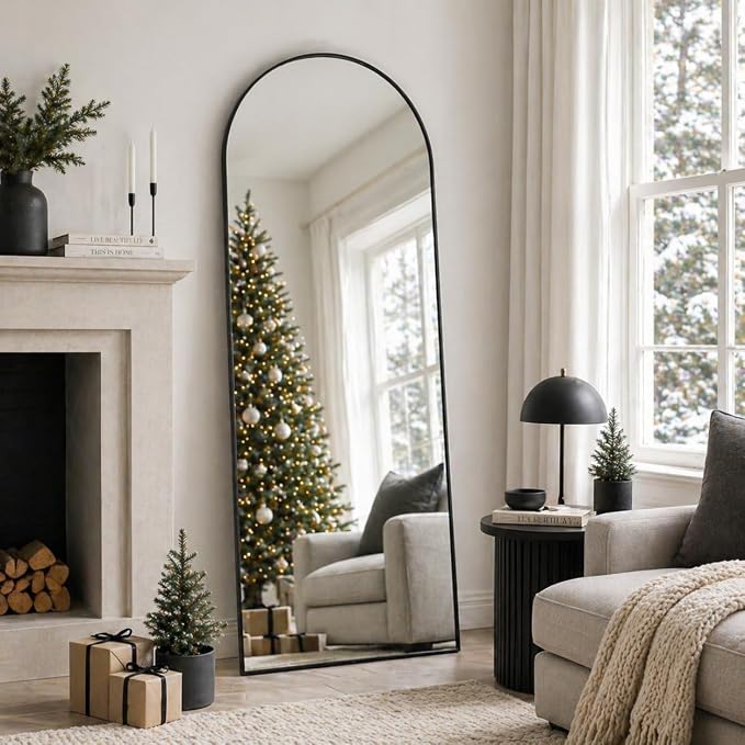 Full Length Mirror, 58"x18" Arched Floor Mirror Freestanding, Floor Standing Full Body Mirror with Stand for Bedroom, Hanging Mounted for Living Room Cloakroom